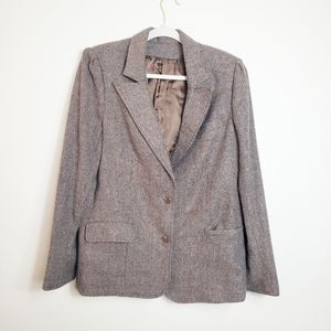 Vintage brown houndstooth wool tweed blazer